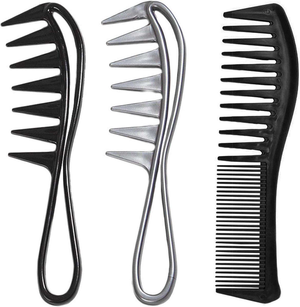Kam met brede tanden - Haarkam set - Haar stylen - 2-in-1 tanden ontwerp - 3 stuks - Zwart