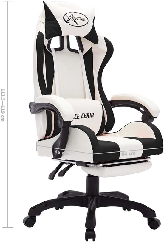 Gamestoel - Racezetel - Comfortabel Zitten - Geïntegreerde verlichting - 65 x 64 x 119 cm - Zwart wit — afbeelding 3