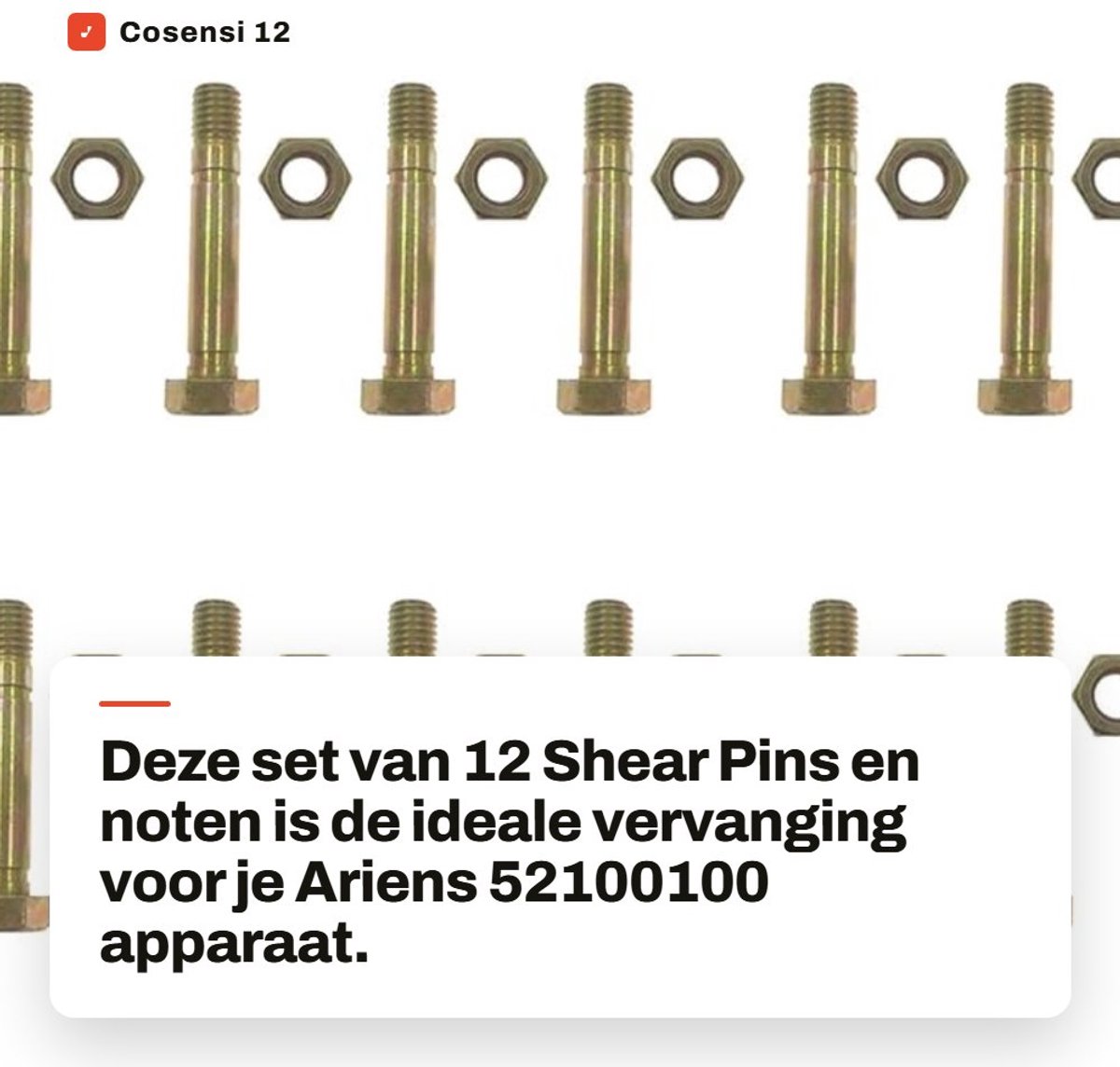 Dailygoods- Shearpins 12 Stuks - Vervanging voor Ariens 52100100 - Onderdeelnummer 5575 - Buitendiameter 5/16" - Inclusief Moeren - Geschikt voor Roterende Onderdelen - Schuifpen