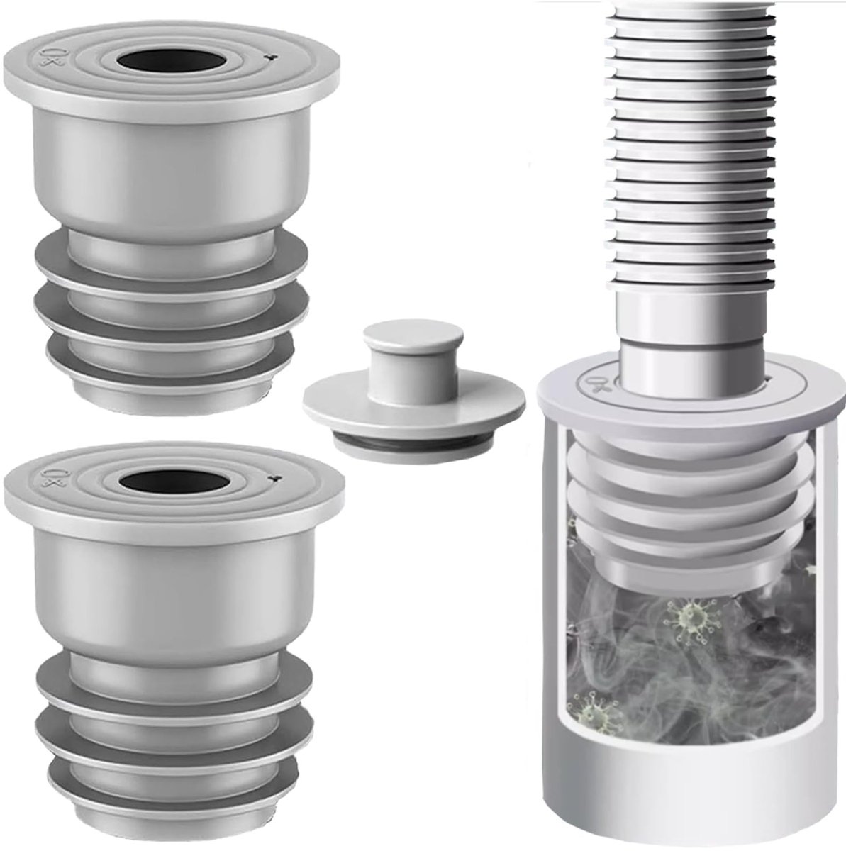 Dailygoods- Wasmachineslangafdichting 2 Stuks - Siliconen Afdichtkap - Afvoerslang - Geurafdekking - Voor Keuken/Badkamer - 7 Lagen Verzegeling - Afvoerslangstop