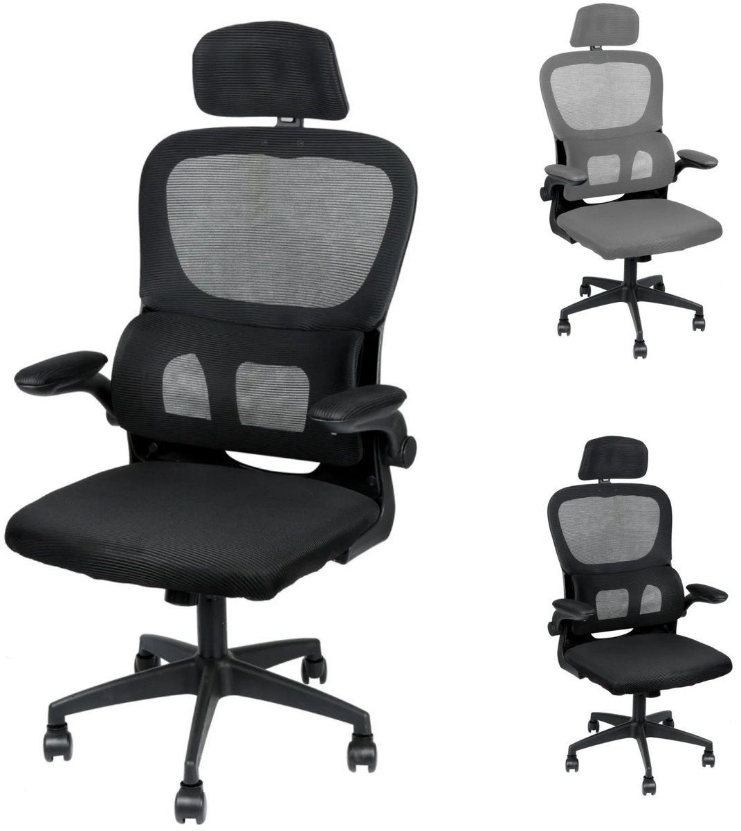 Dailygoods Ergonomische bureaustoel, draaistoel met 3D-armleuningen, hoge rugleuning, lendensteun (omhoog en omlaag), ho