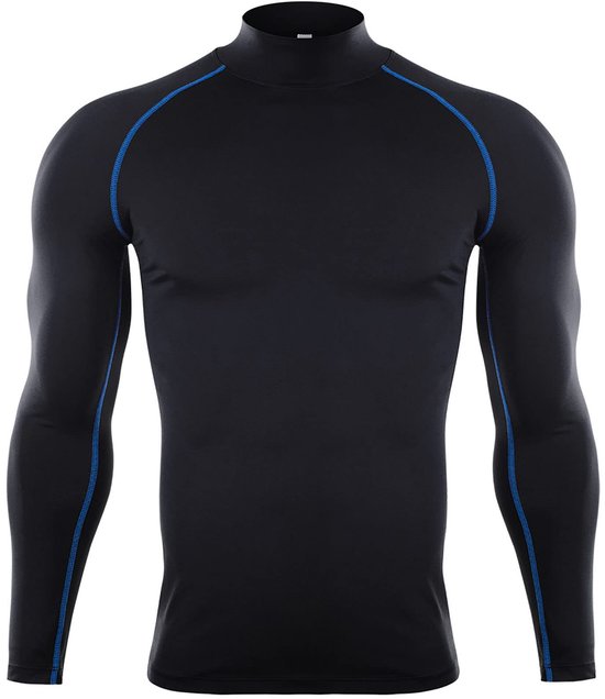 Dailygoods - Compressieshirt Heren - Thermisch Trainingshirt - Lange Mouwen - Zwart en Blauw - Sport T-shirt - Geschikt voor Atleten