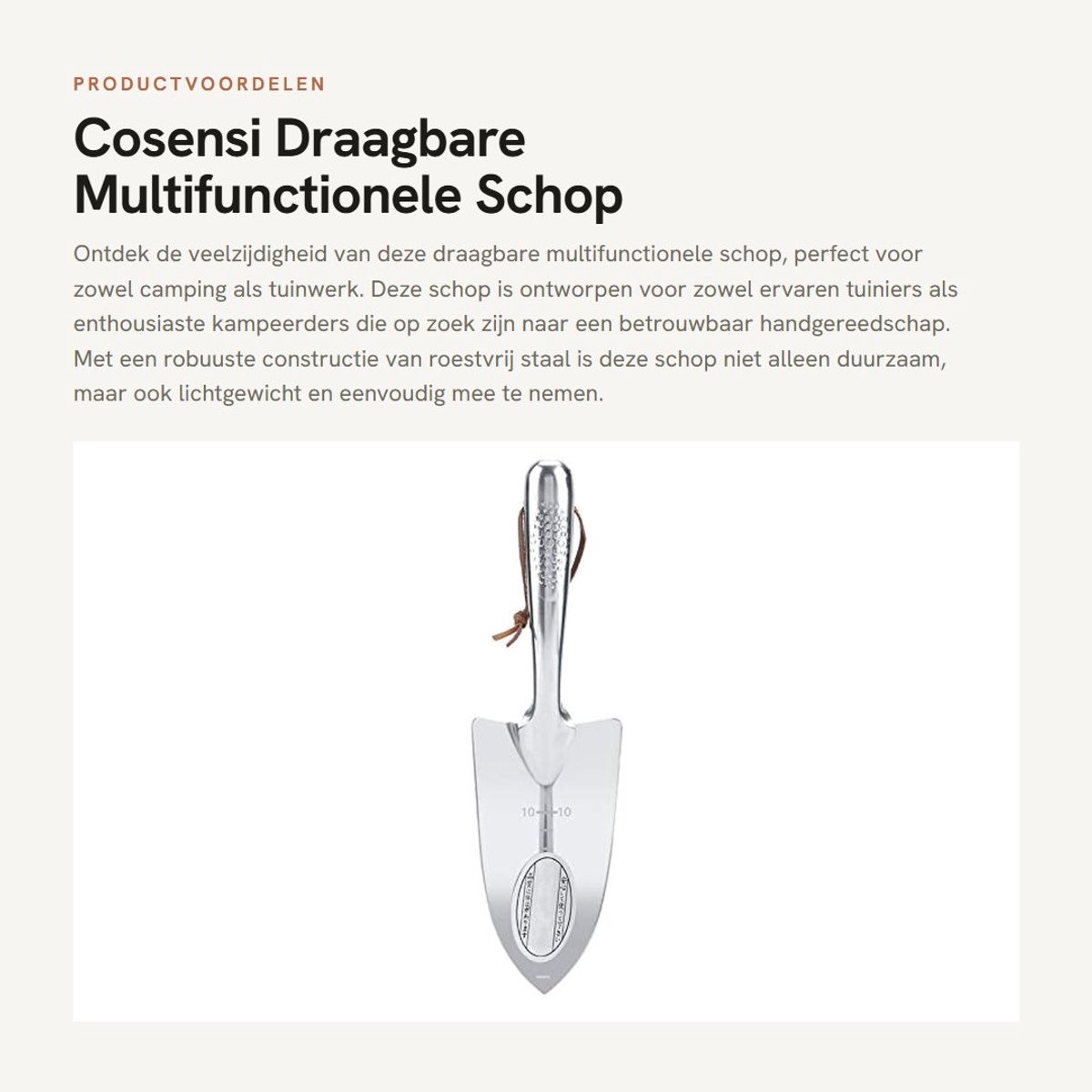 Dailygoods- Schop Draagbaar - Multifunctioneel Tuingereedschap - Roestvrij Staal - Camping/Huishouden - 28,5 x 8,2 cm - Sterk en Slijtvast - Schep