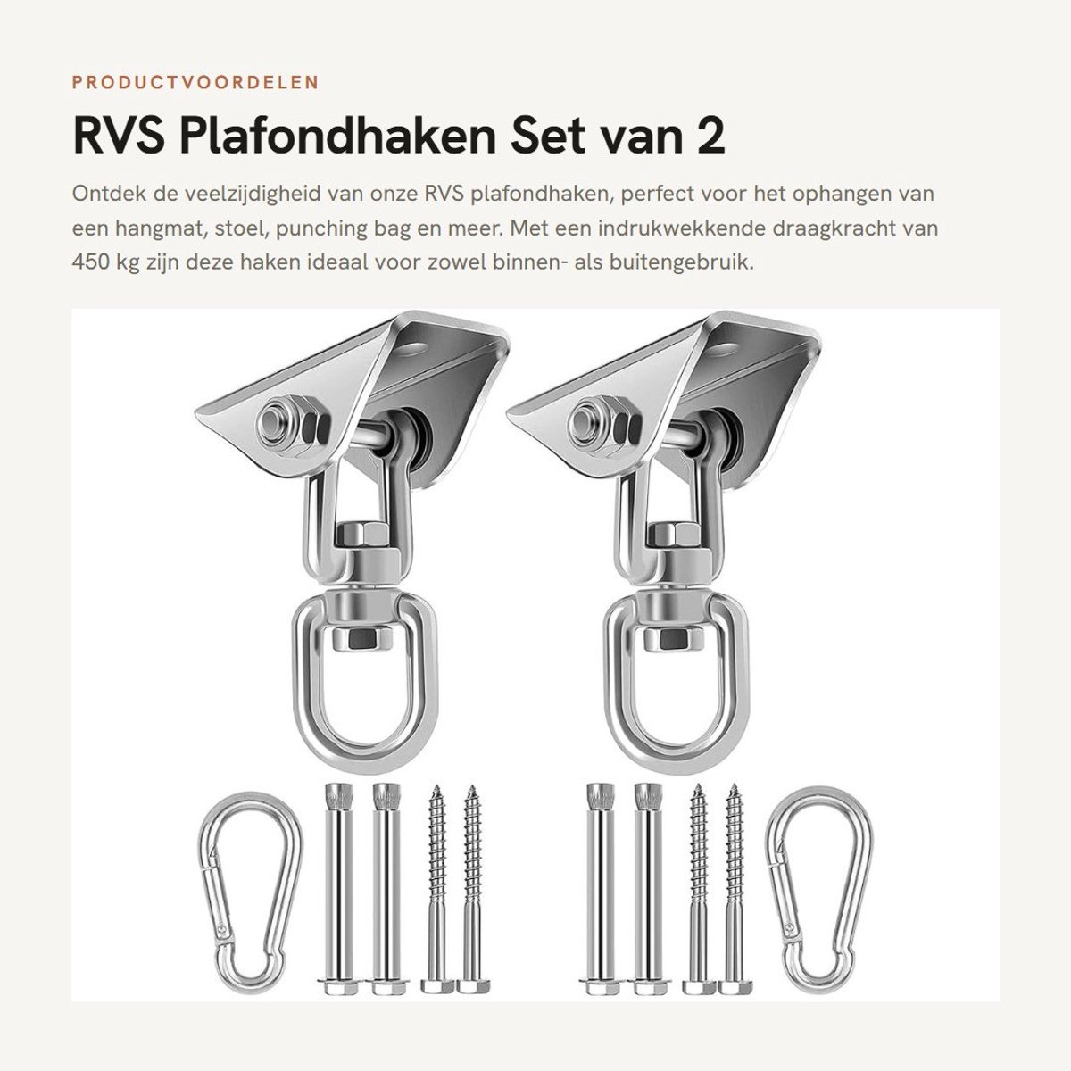 Dailygoods- Plafondhaak 450 kg - Plafondhaak Zelfklevend - Plafondhaak Lamp - Plafondhaken - Schokbestendig - Roestvrij Staal - Hanghaak