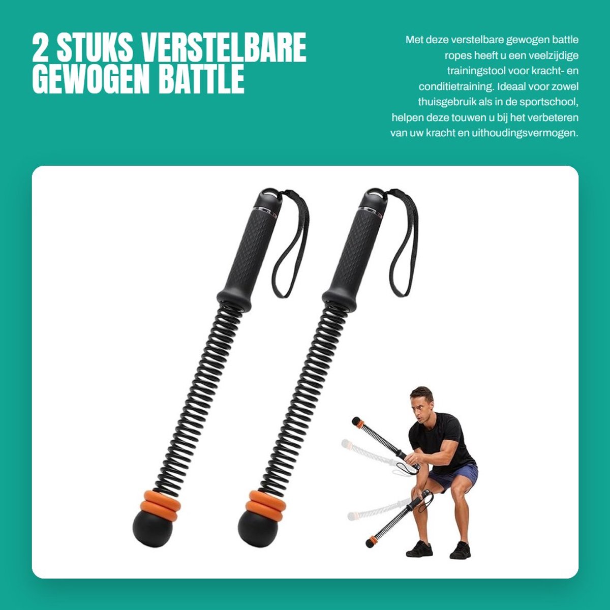 Dailygoods- Fitnesstouwen - 2 Stuks - Verstelbaar - Draagbaar - Gewogen - Trainingstouw voor Thuis/Gym - Spiertraining/Boksen - Battle Rope