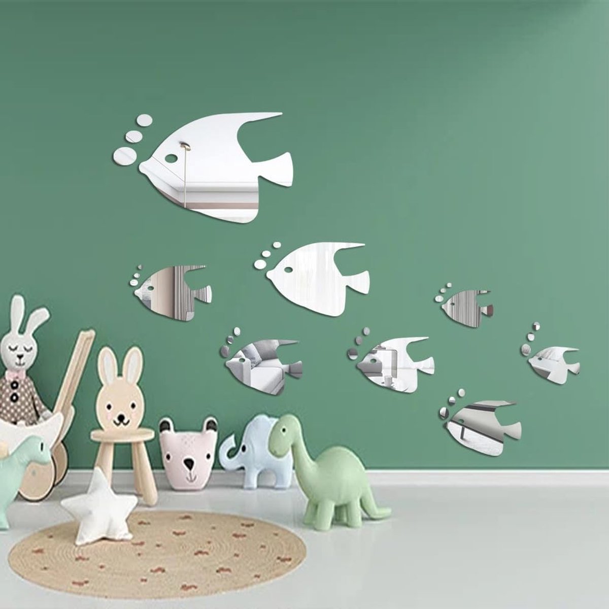 Dailygoods- Muurstickers 3D Vis - Verwijderbare Spiegelstickers - Wanddecoratie Kinderkamer - DIY Decoratie - Hoogwaardig Acrylmateriaal - Milieuvriendelijk