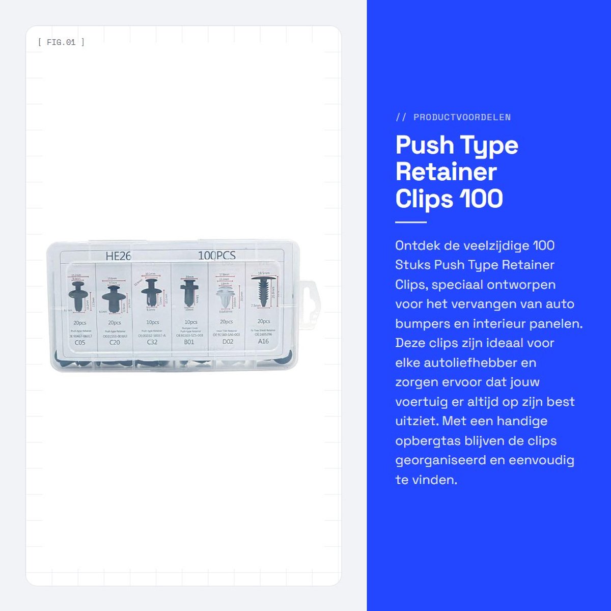 Dailygoods- Retainer Clips 100 Stuks - Auto Clips - Plastic Opslagdoos - Duurzaam Nylon - Vervanging Bumpers/Interieur Panelen - Organisatie Box - Autoclips