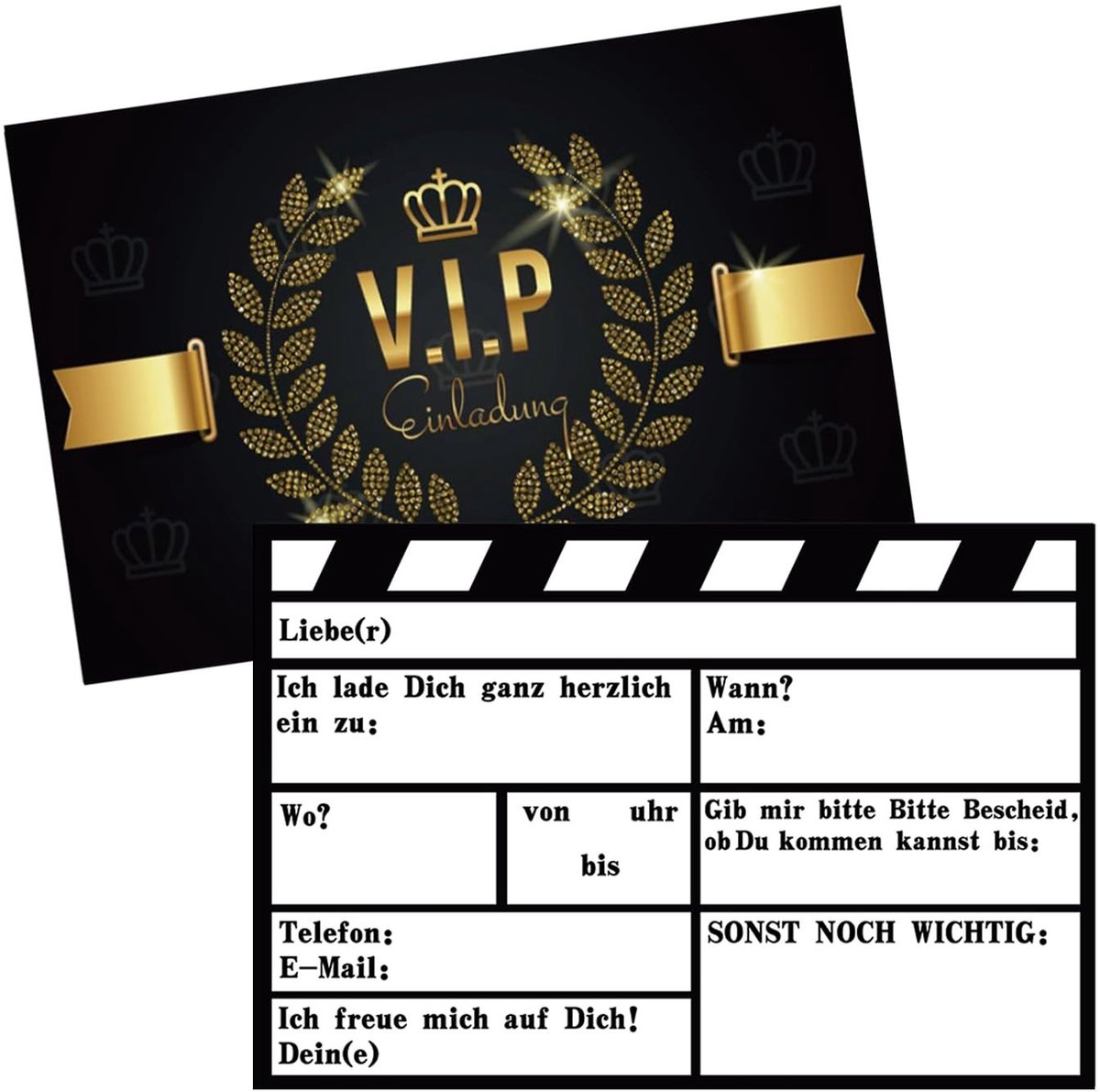 Dailygoods- Uitnodigingskaarten 20 stuks - VIP-uitnodigingen - Verjaardag - Volwassenen - Themafeesten - Elegante ontwerpen - Papier 15x10 cm - Feestuitnodigingen