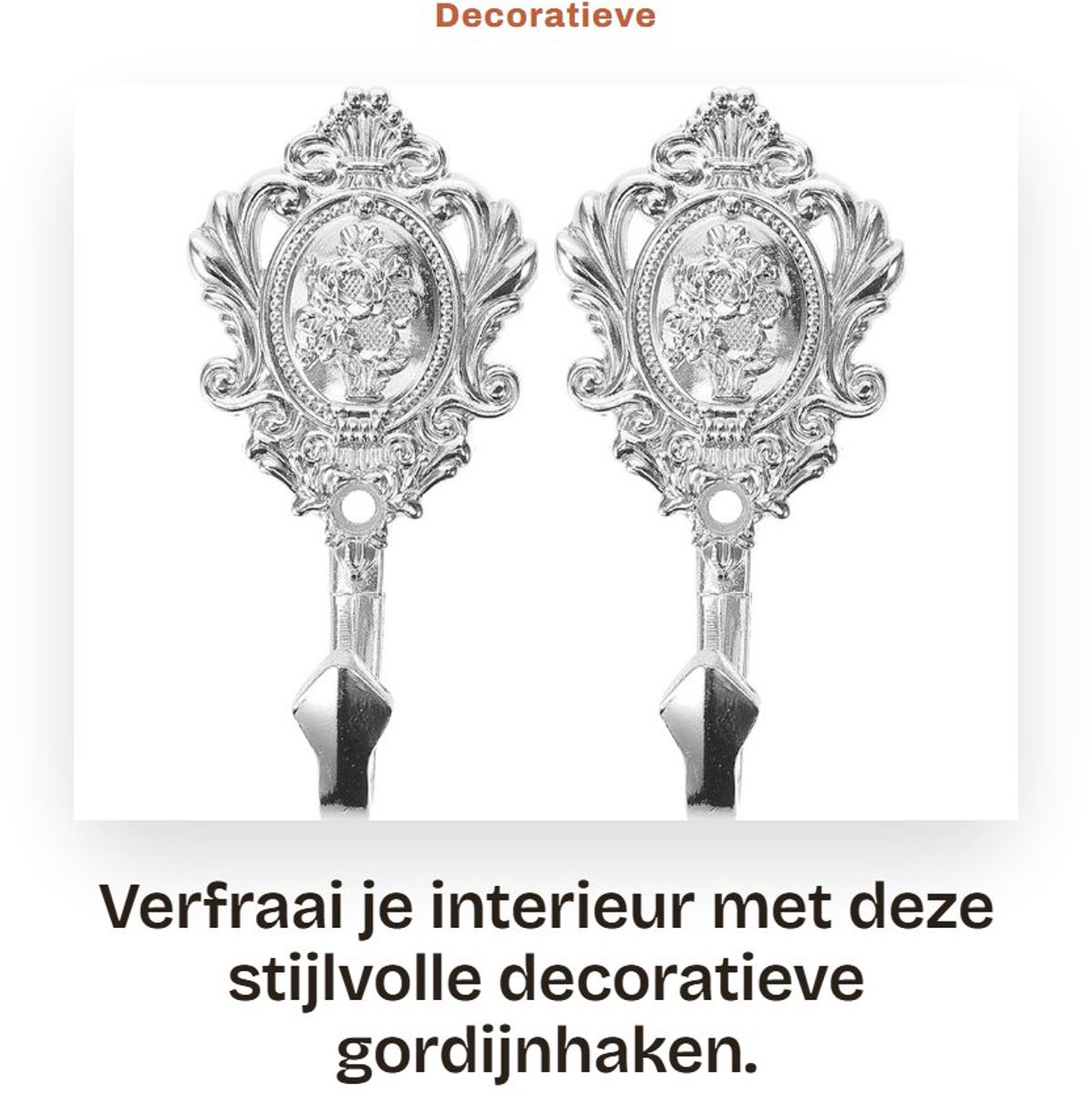 Dailygoods- Gordijnhaken Vintage Stijl - Decoratieve Haken - Zinklegering - 2 Stuks - 9,5 x 5 cm - Inclusief Schroeven - Wandhaak