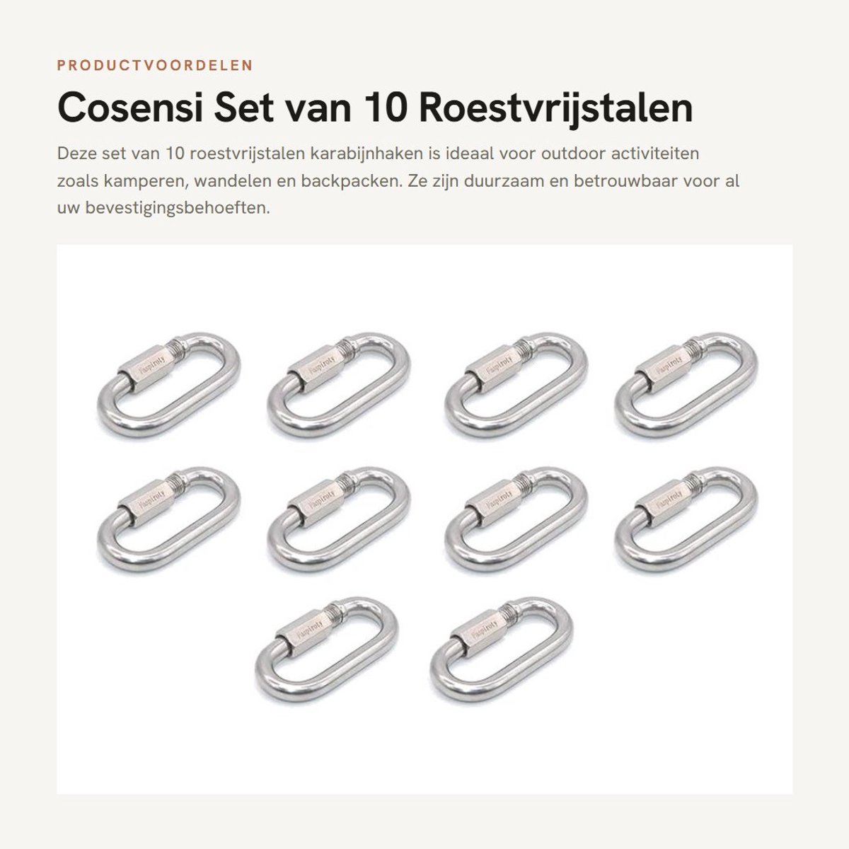 Dailygoods- Karabijnhaak 10 Stuks - Roestvrij Staal - Schroefsluiting - Sleutelhanger - Hondenriem - Duurzaam en Sterk - Haak