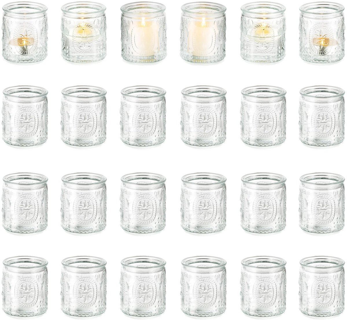 Dailygoods- Theelichthouders 24 stuks - Glazen Kandelaar - Doorzichtige Theelichthouder - Bruiloft Decoratie - Diner Verjaardagsfeestje Decoraties