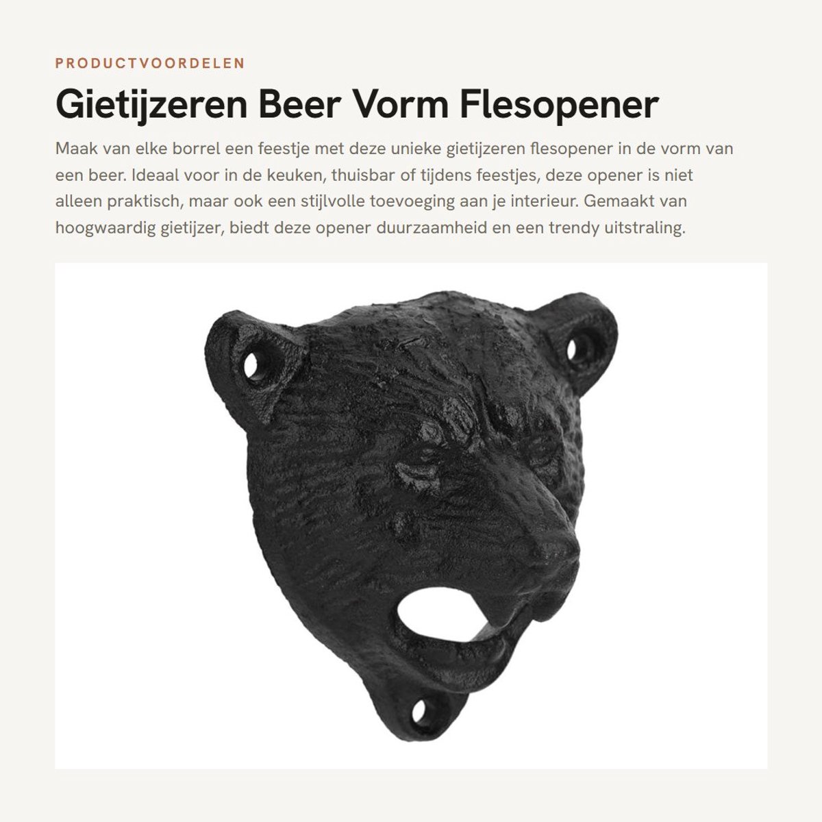 Dailygoods- Flesopener Gietijzer Beer Vorm - Wandmontage - Duurzaam - Keuken/Bar - Creatief Ontwerp - Eenvoudige Installatie - Wandflesopener