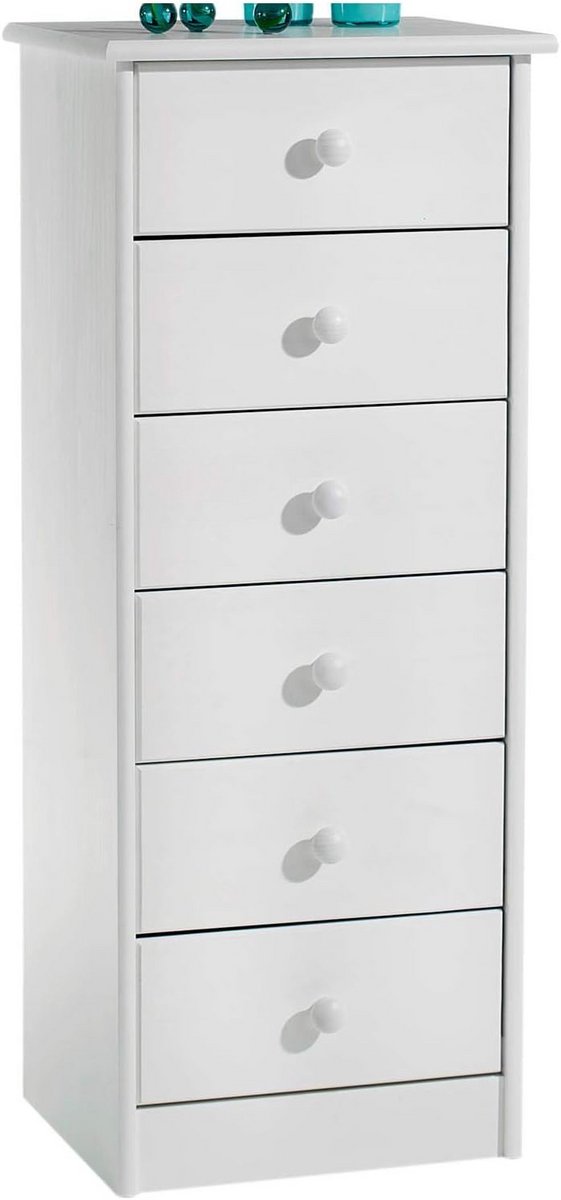 Ladekast - Commode Kast - Opbergen van spullen - Massief grenen hout - 106 cm hoog - Wit