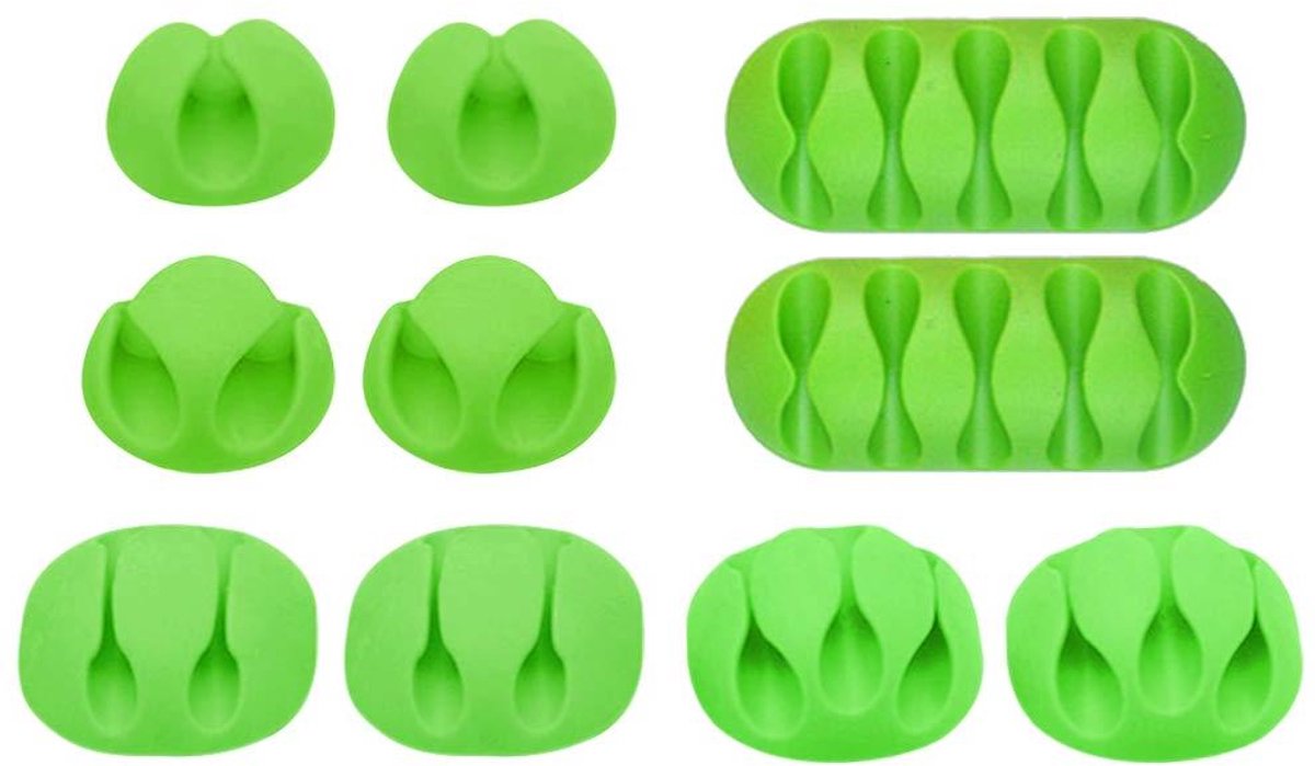 Green Adhesive All Purpose Cable Clips, Organizes and Manages TV/PC/Laptop Power Cables, Pack of 10 - ShopVlot