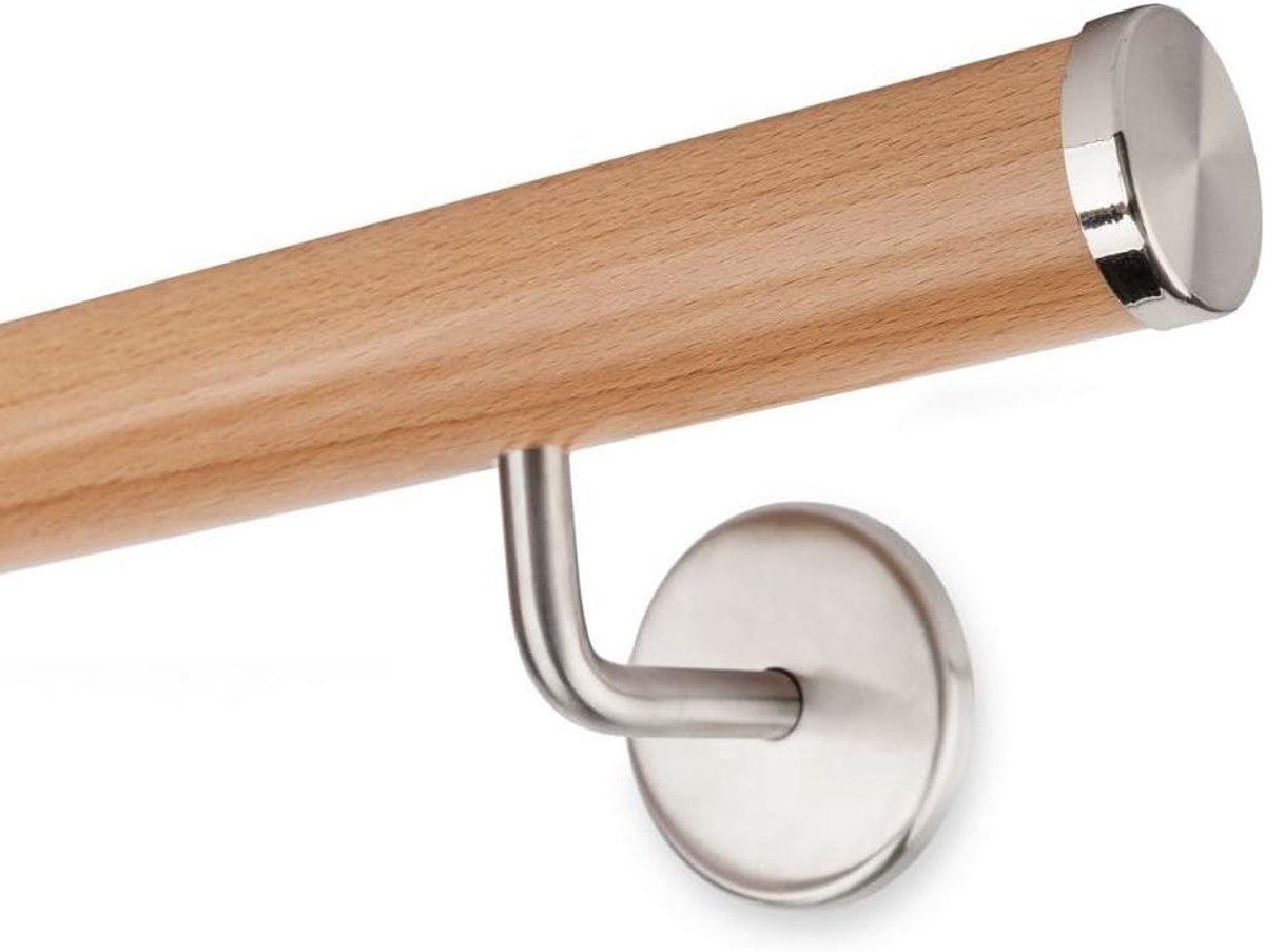 Leuning set - Trapleuning hout - Veilig traplopen - Inclusief roestvrij staal - 100 cm - Beuken