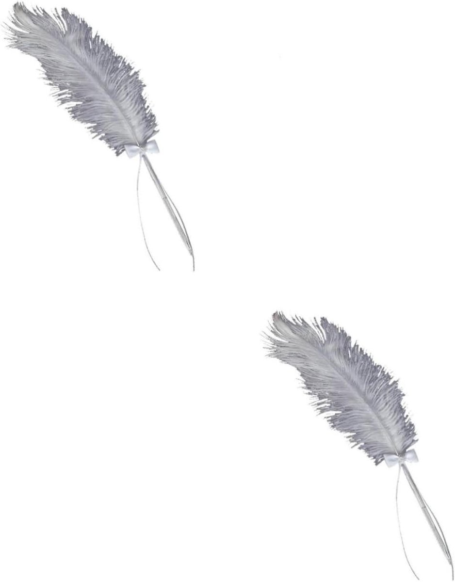 Luxe Pen met Strass - Gastenboekpen Bruiloft - Bruiloft Gastenboek - Lange Struisvogelveer - 40 cm - Wit