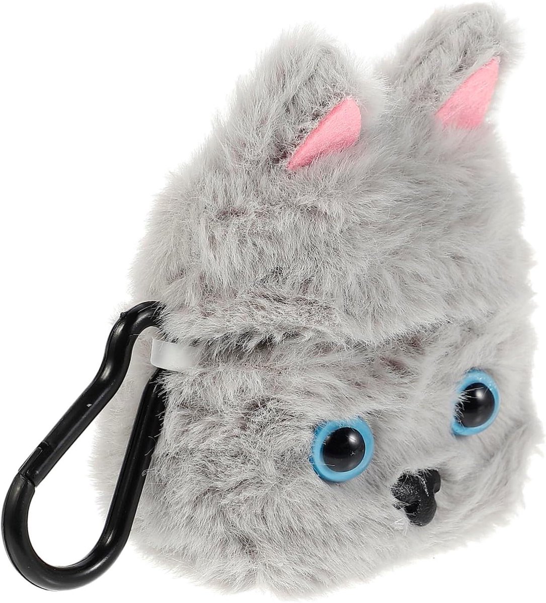 Oortelefoonhoesje Kat - Hoofdtelefoonbox Beschermer - Oortelefoons Opbergen - Pluche Kat Design - 9 x 8 x 3.5 cm - Grijs