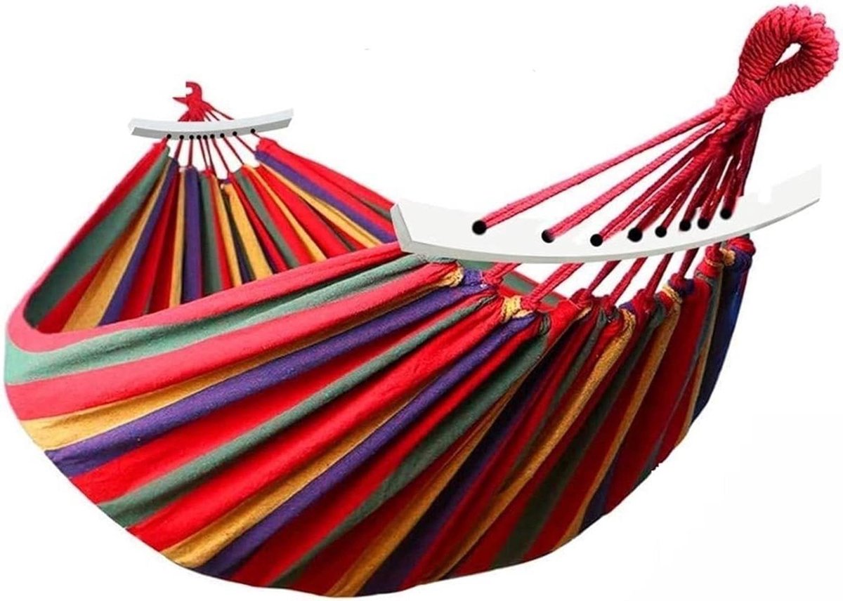 Hangmat Dubbel - Schommelbed Tuinbed - Ontspannen Buiten - Canvas Streep Design - 260 x 150 cm - Rood