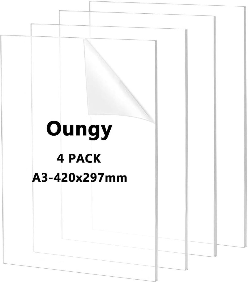 aladdien - Acrylplaten - Transparante A3 platen - 4 stuks - 3 mm dik - Ideaal voor knutselen en decoratie - Geschikt voor thuis en kantoor