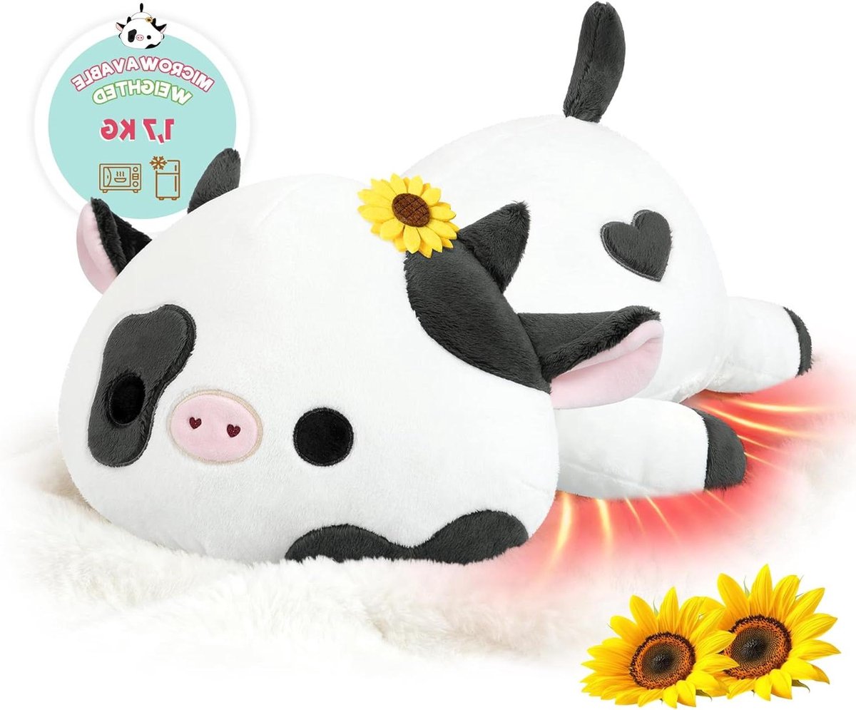 Warmteknuffel Koe - Pluche Kussen - Warmte Therapie - Magnetron Verwarmbaar - 50CM - Bruin