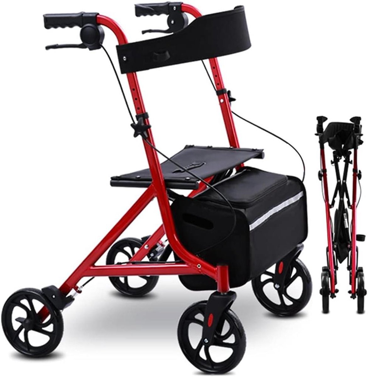 Opvouwbare Rollator - Looprek met Zitting - Ondersteund Lopen - Lichtgewicht Aluminium Frame - 71x54x88cm - Rood