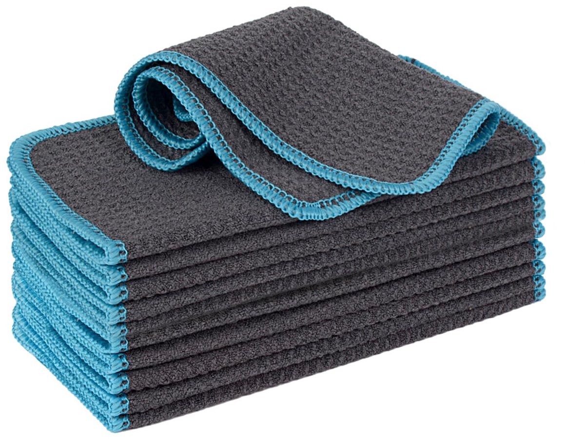 aladdien - Microvezeldoekjes - Vaatdoekjes - Pluisvrij en wasbaar - Grijs - Huishouddoekjes - Ideaal voor koffiezetapparaten en keuken - 12 stuks