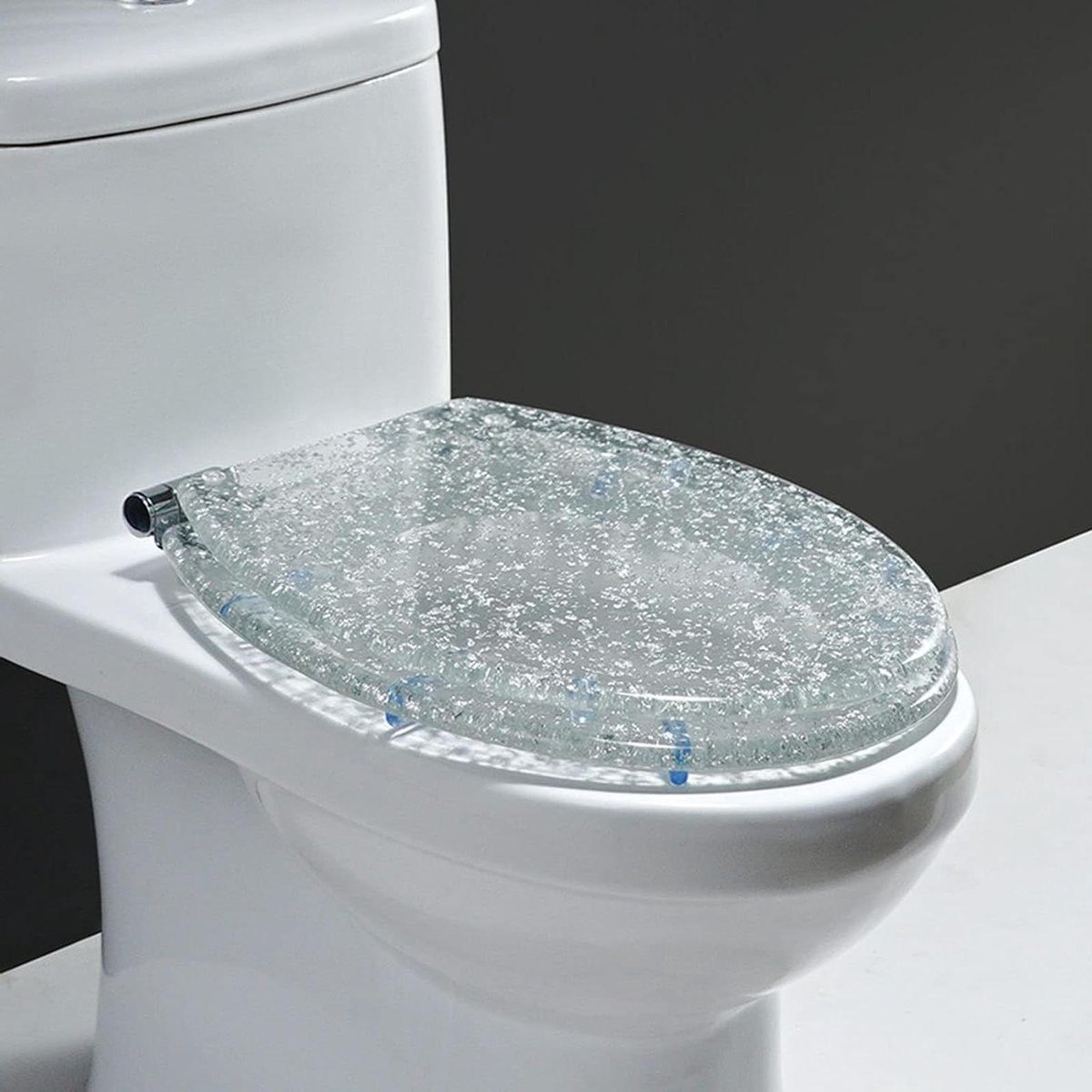 Toiletbril Glitter - Toiletdeksel Zachtsluitend - Badkamer Decoratie - Snelle Bevestiging - 36 x 42 cm - Zilverfolie