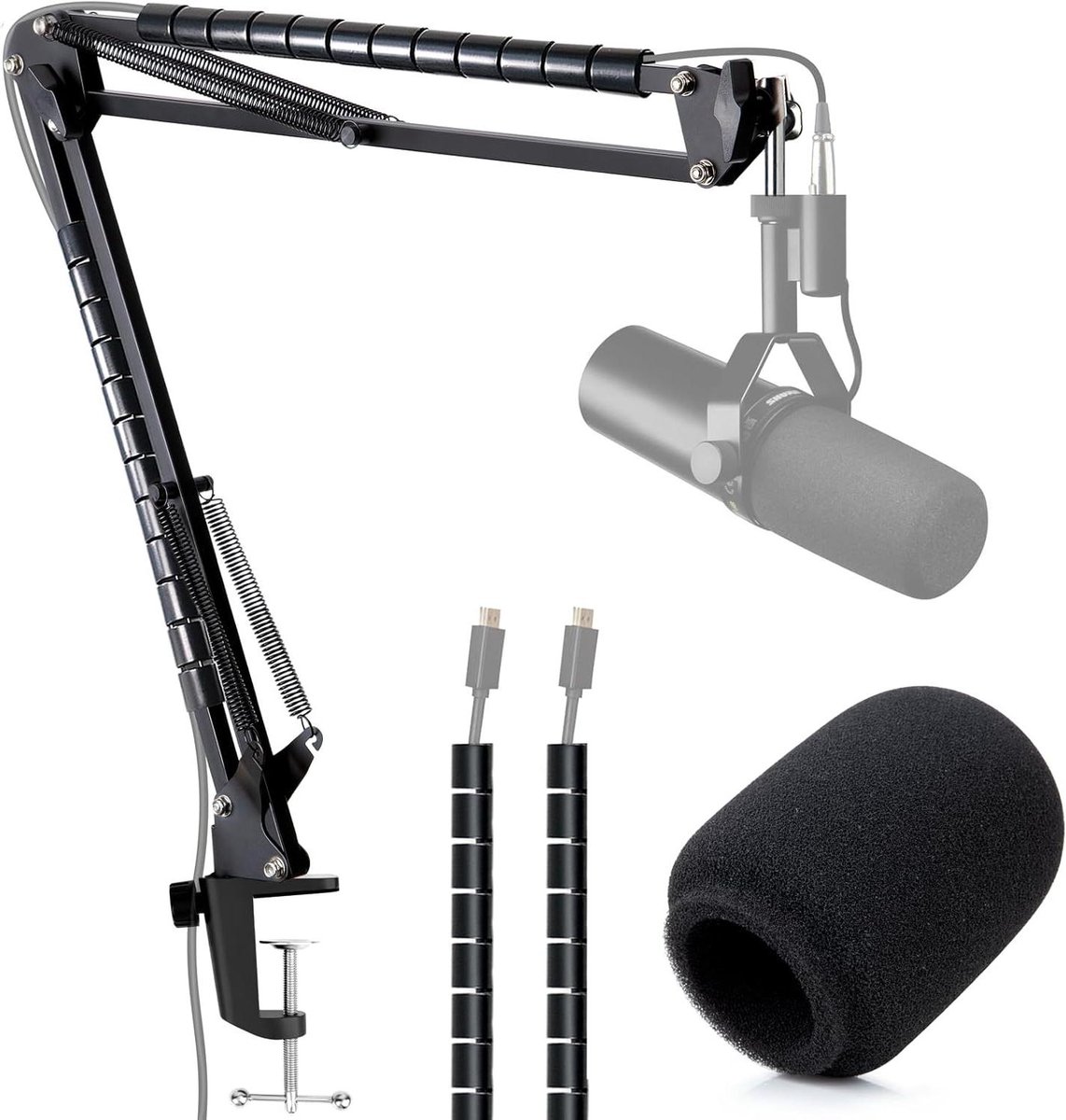 Microfoonarm - Microfoonstandaard Boomarm - Streaming Opnemen - Dubbele Veren - 170 cm - Zwart