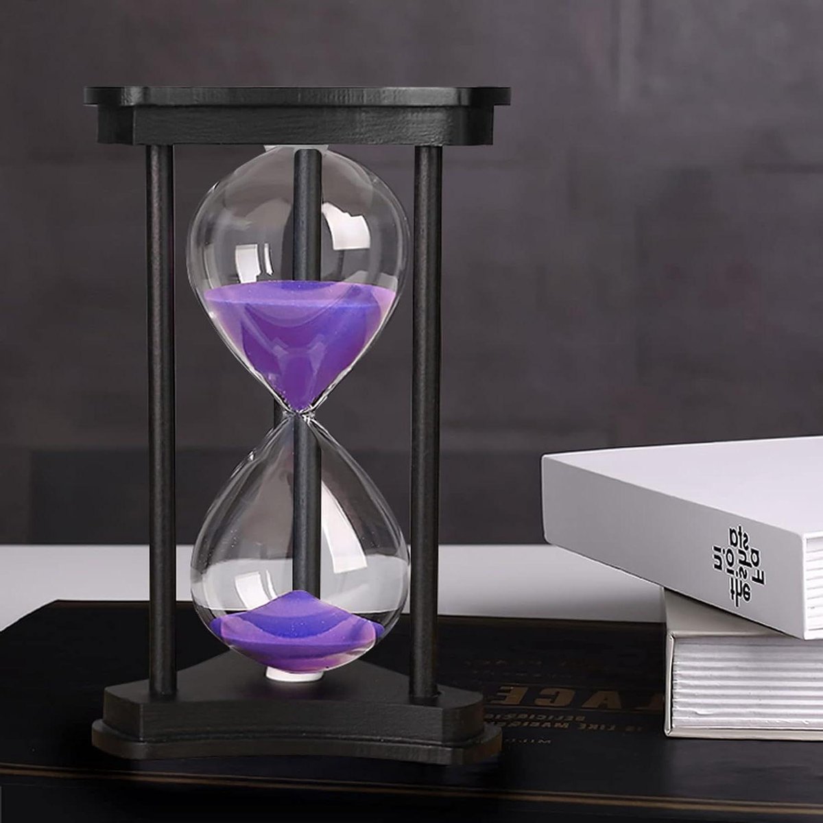 Zandloper Timer - Zandklok Decoratie - Koken Spelletjes - Houten Frame - 15 Minuten - Paars Zand