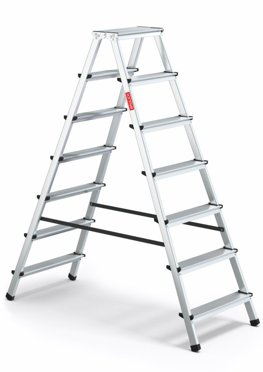 Baulich Aluminium huishoudladder opvouwbaar - 7 treden dubbelzijdig met antislip treden - werkhoogte 304 cm, max. 120 kg