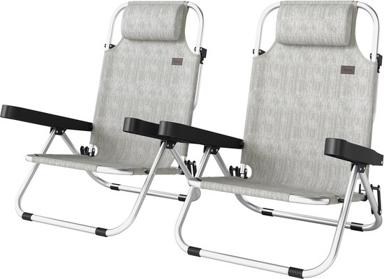 Set van 2 opvouwbare ligstoelen met in 4 standen verstelbare rugleuning en hoofdsteun, aluminium, 62 x 61 x 80 cm, grijs — afbeelding 2