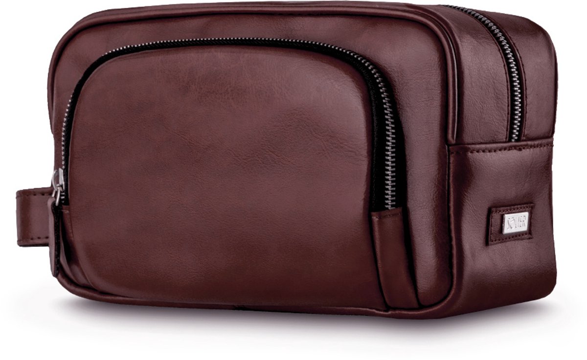 Solier SK04 - Leren Toilettas Heren - Echt Leer - Compact Formaat - Reizen - Bordo