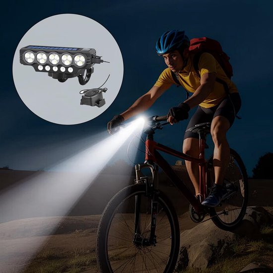VHV - Solar fietsverlichting - fiets voorlicht met claxon - oplaadbaar LED fietslicht USB oplaadbaar met claxon - voor mountainbike, e-bike en avondritten — afbeelding 3