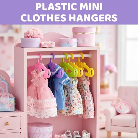 Mini kleerhangers - Poppenhangers accessoires - Poppen garderobe - Duurzaam kunststof - 16 stuks - Diverse kleuren van MINI — afbeelding 2