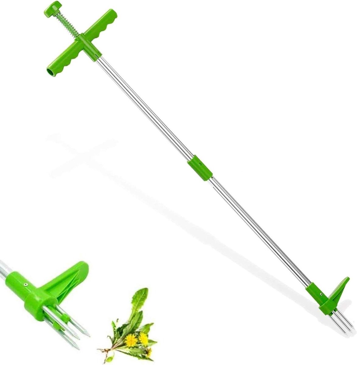 Onkruidsteker Staand - Wortelverwijderaar Tool - Onkruid Verwijderen - Roestvrijstalen Klauwen - 99 cm - Groen