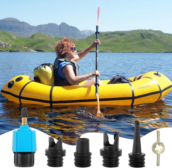 Pomp Adapter Set - Ventiel Adapter - Water Sporten - Met 4 Mondstukken - Compact Formaat - Blauw — afbeelding 5