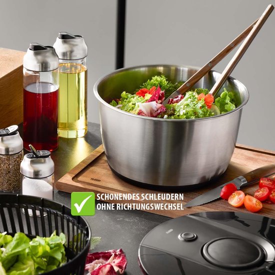 Salade centrifuge - Groente droger - Salade bereiden - Innovatief push mechanisme - 5 liter - Zilverkleurig — afbeelding 3