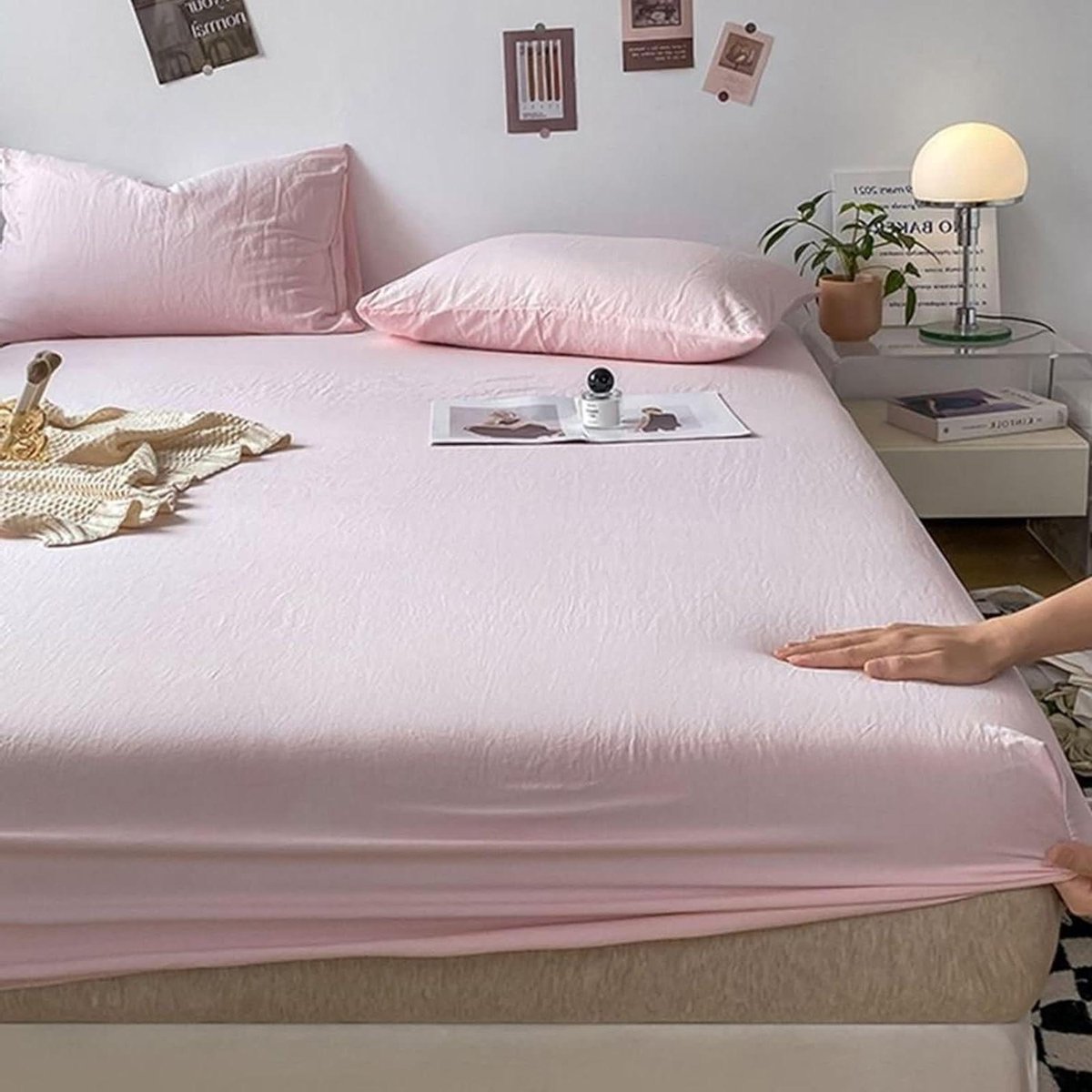 Hoeslaken - Bed textiel - Bed beschermen - Elastische pasvorm - 200x220cm - Lichtroze