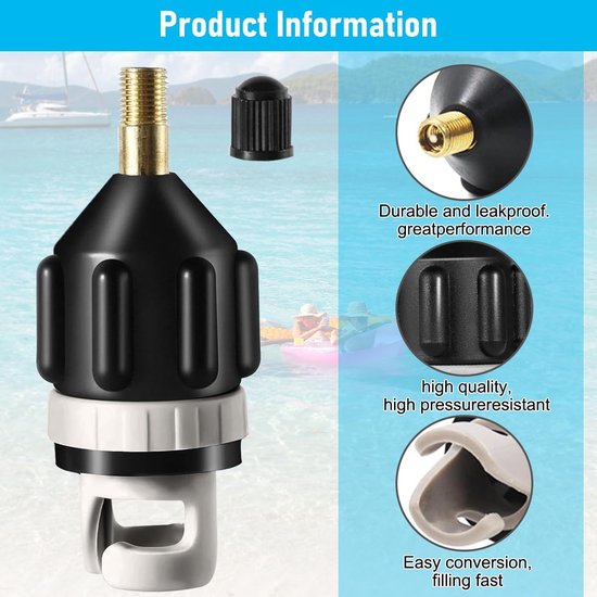 Ventieladapter - Pomp adapter - Watersport oppompen - 4 Opblaasmondstukken - 8x1.9cm - Zwart — afbeelding 4