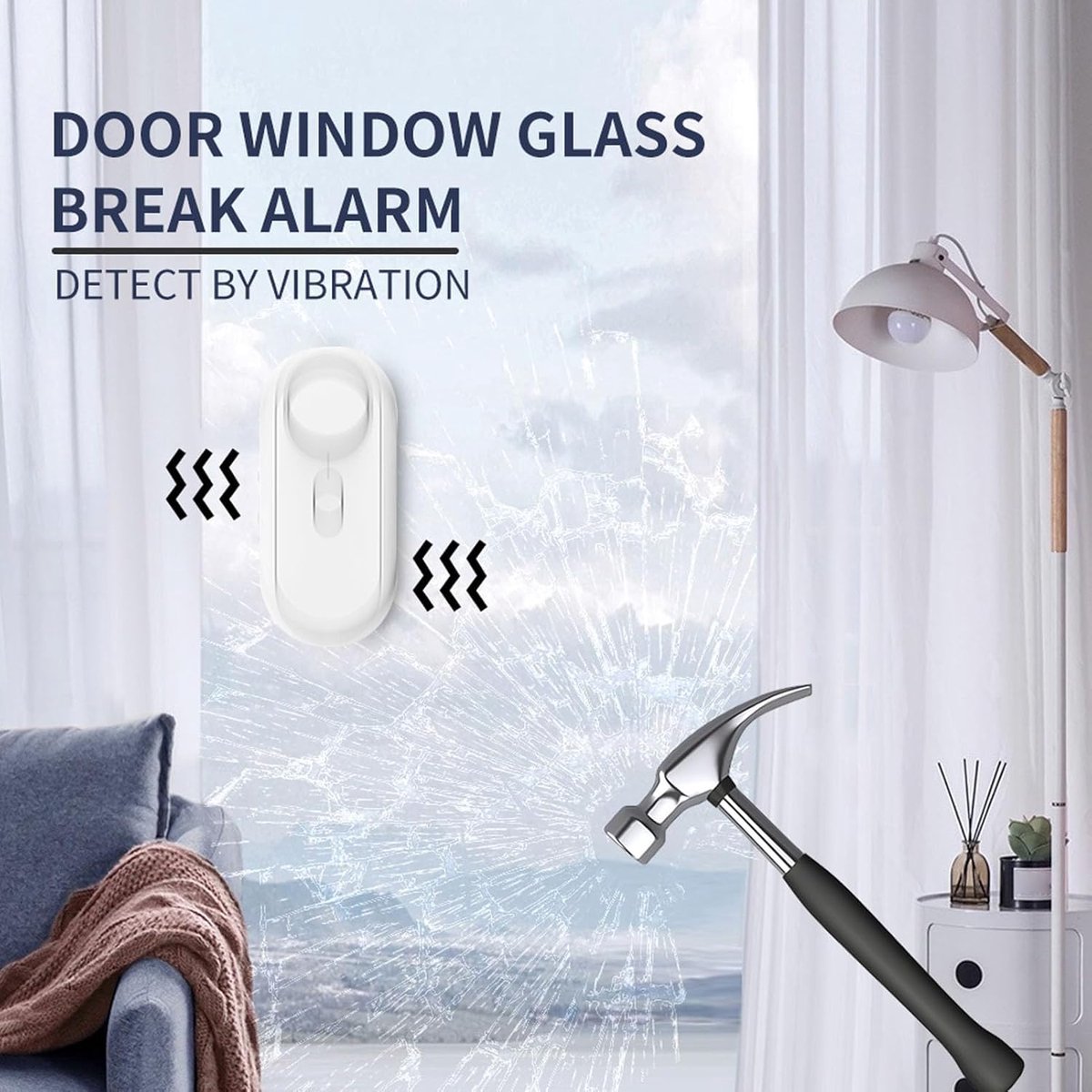 Deurraam Trillingsalarm - Inbraakalarm Sensor - Huis Beveiligen - Instelbare Gevoeligheid - 120 dB - Wit
