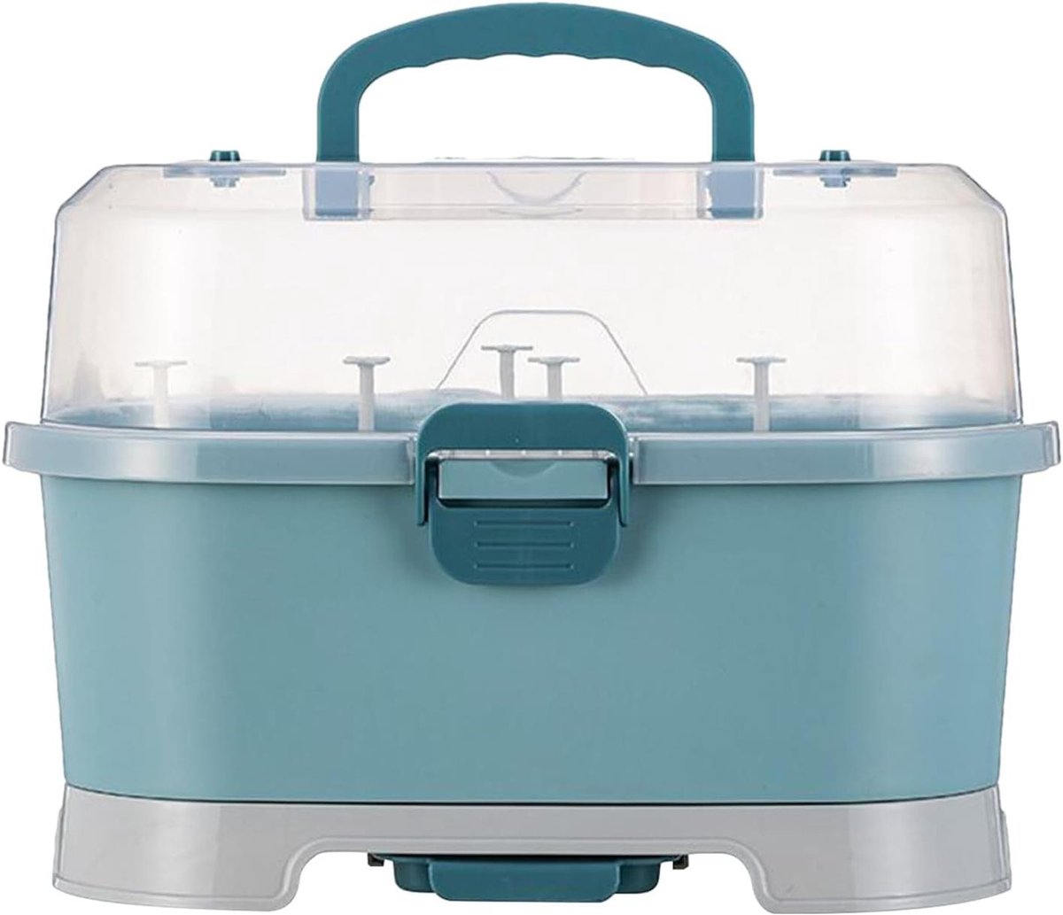 Flessen Organizer - Opbergdoos Babyflessen - Babykamer Organiseren - Stofdichte Deksel - 35 x 27 x 25 cm - Blauw