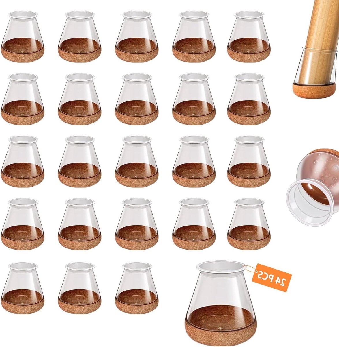 Stoelrubbers met Vilt - Voetdoppen Vloerbeschermers - Meubels Beschermen - Zelfnivellerend - 19-25 mm - Transparant