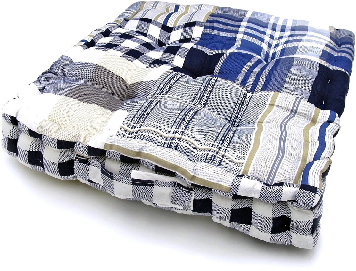 Lavandoux Vloerkussen - Box-kussen - 38 x 38 cm - Blauw - Patchwork