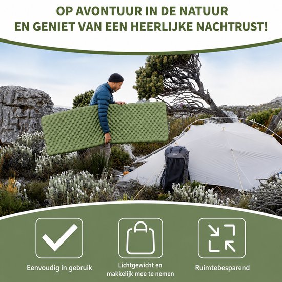 Novari Opblaasbaar matras - Luchtmatras - Luchtbed - Kampeermat - Campingmatras - Outdoor - Temp tot -20°C - Lichtgewicht - Groen van Merkloos — afbeelding 4