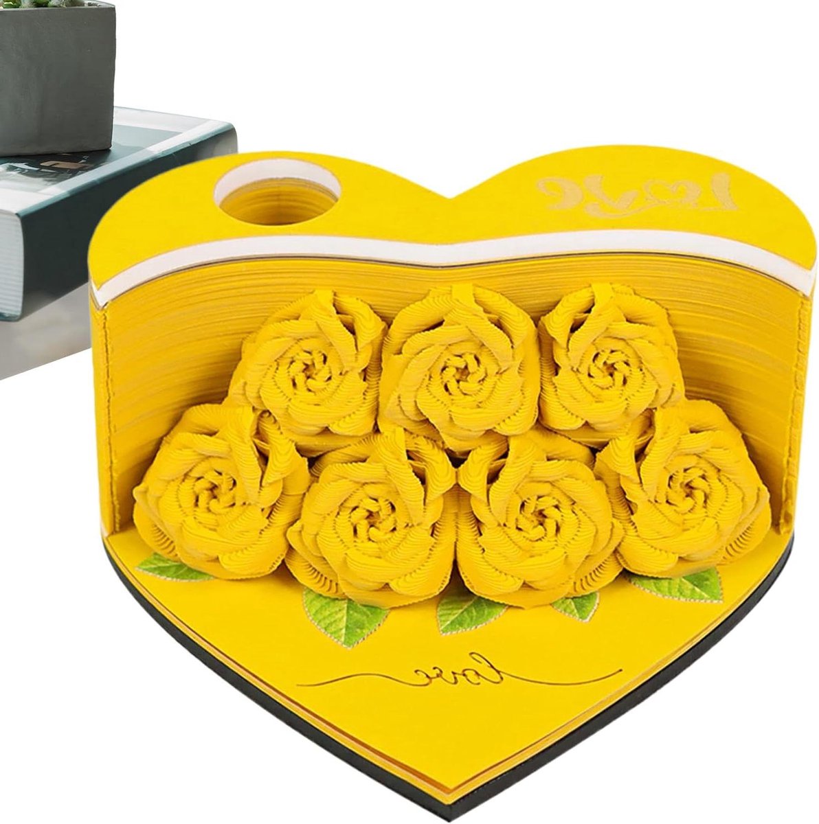 3D Memo Kladblok - Papieren Notitieblok - Bureau Decoratie - Roos Sculptuur - 10.5x10x5.5cm - Geel