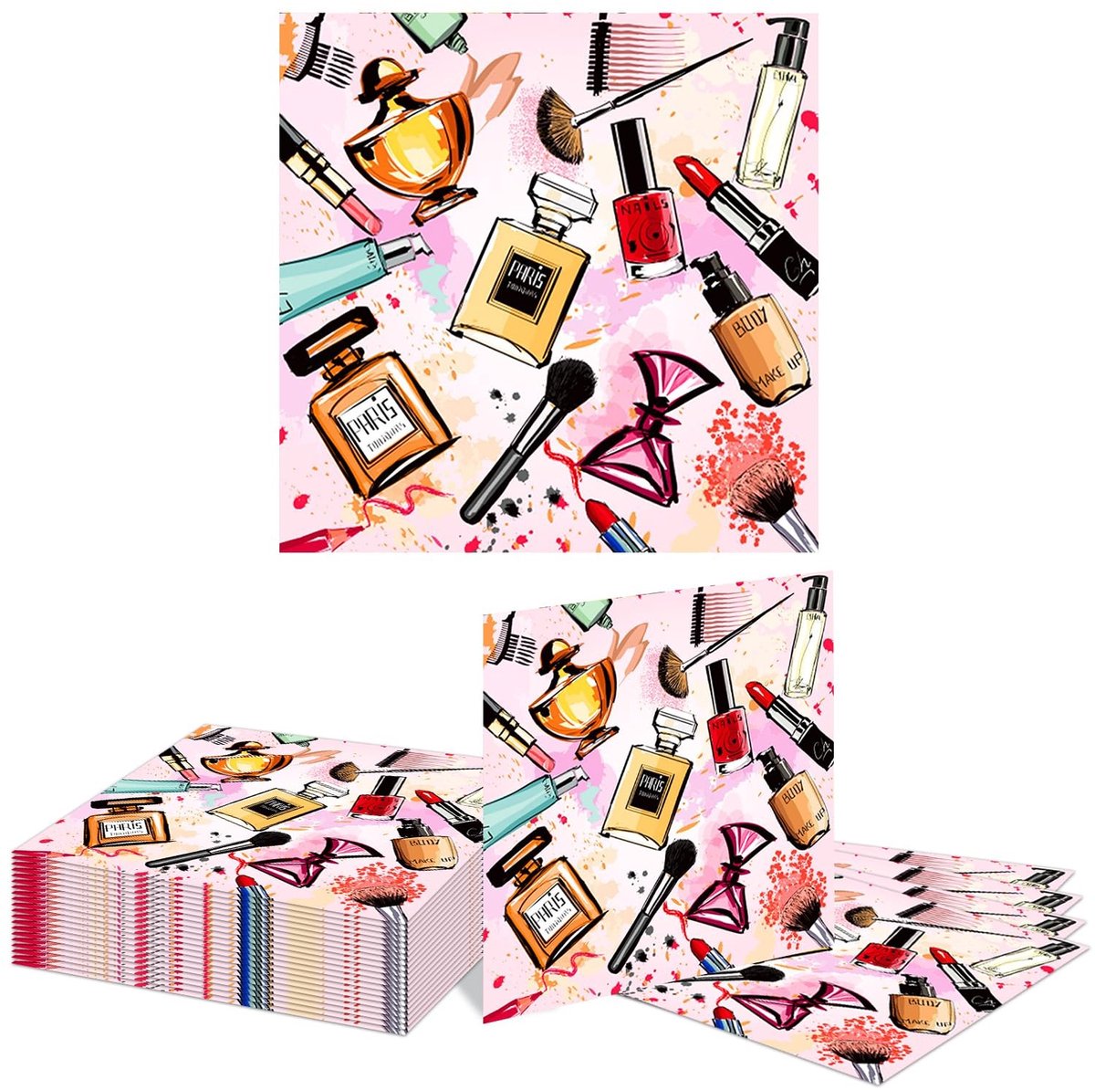 aladdien - Aquarell Makeup Servetten - 20 Stuks - Perfect voor Feestjes - Roze - Lipstick en Parfum Motief - Geschikt voor Vrouwen - Feestdecoratie