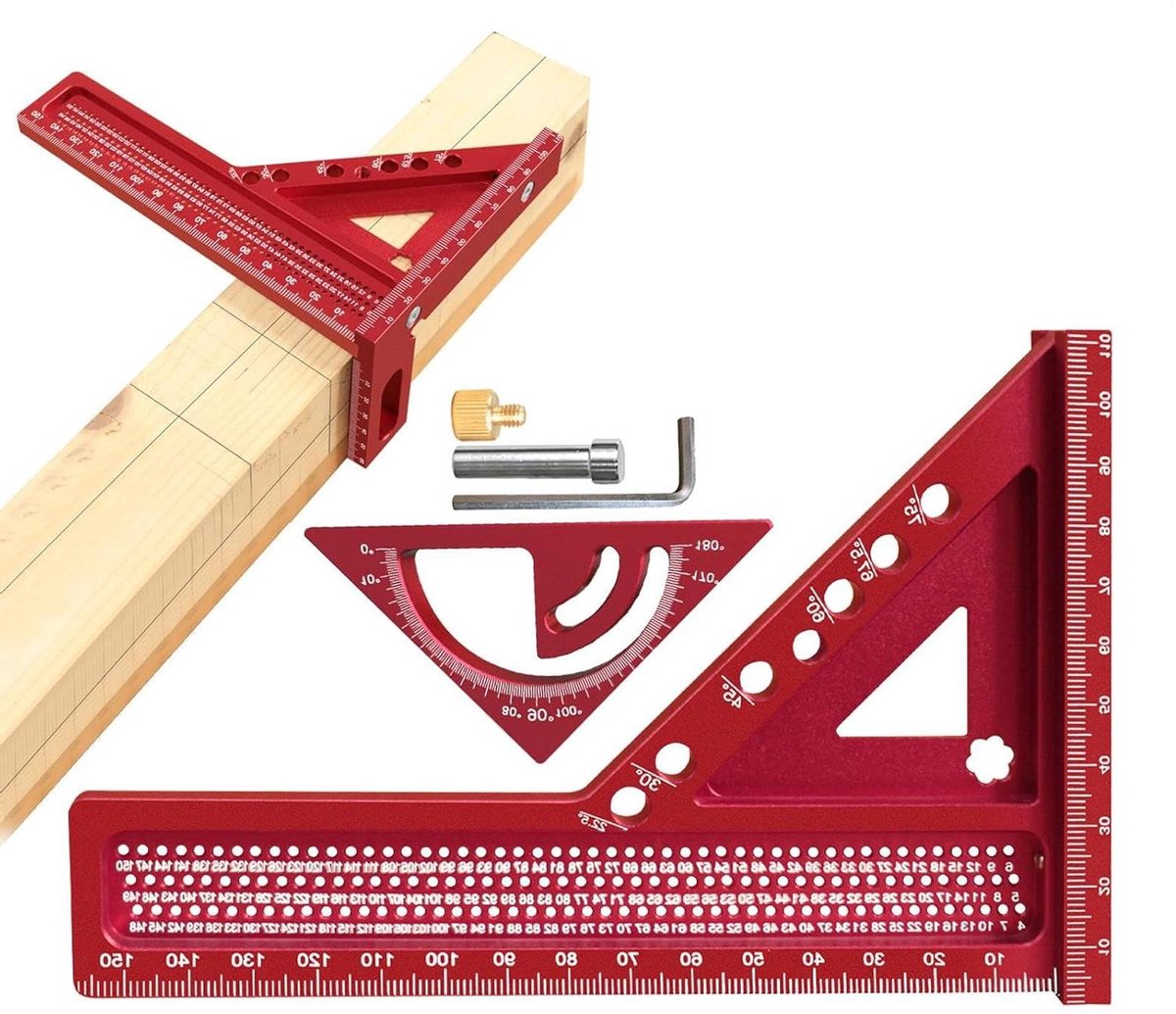 Vierkante Liniaal - Meetgereedschap Tekentool - Nauwkeurig Meten - Multi-hoek Meting - 19.99 x 14 x 2.01 cm - Rood
