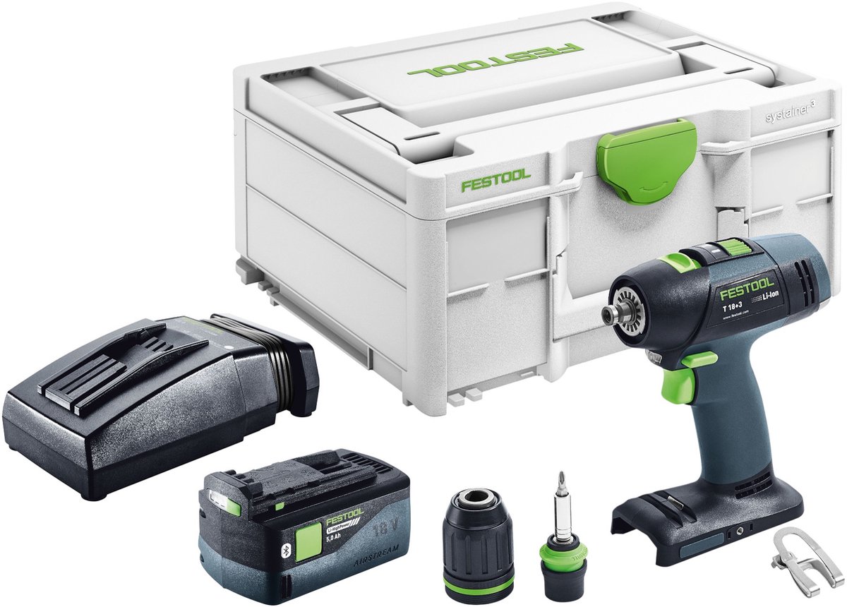 Festool T 18+3-Basic accuboormachine 18 V 50 Nm borstelloos + 1x accu 5,0 Ah + oplader + Systainer