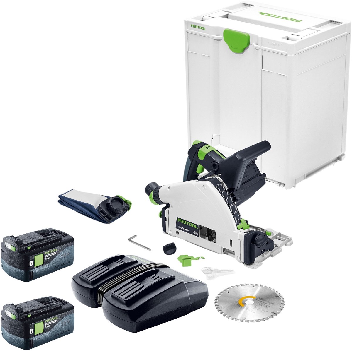 Festool TSC 55 KEB-Basic accu-invalzaag 18 / 36 V 160 mm borstelloos + 2x accu 5,0 Ah + dubbele lader + Systainer