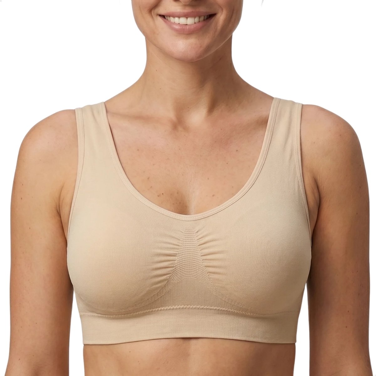 RENALUX - BH Zonder Beugel Voorgevormd - Sport BH Dames - Sportbh - Beugelloze BH - Comfort met Vulling Uitneembaar - Push Up Bh's - Magic Bra - Dames Kleding - Ondergoed - Beige - S